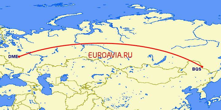 перелет Благовещенск — Москва на карте
