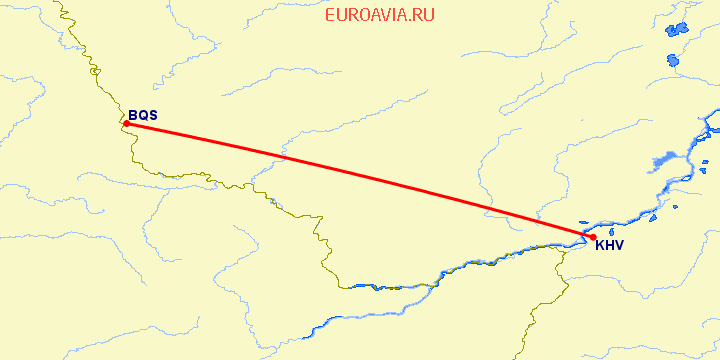 перелет Благовещенск — Хабаровск на карте