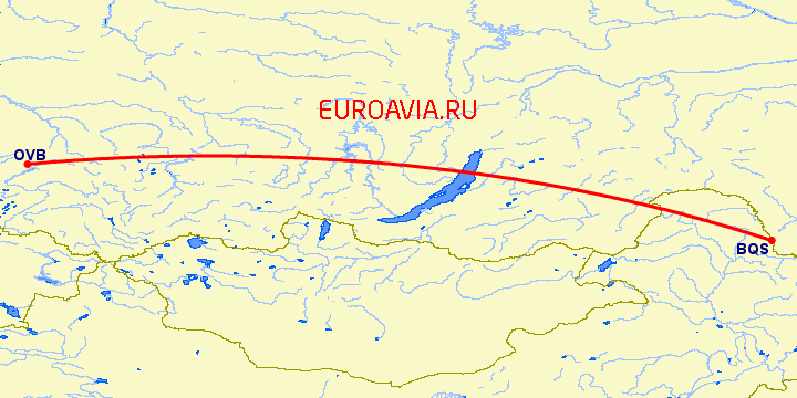 перелет Благовещенск — Новосибирск на карте