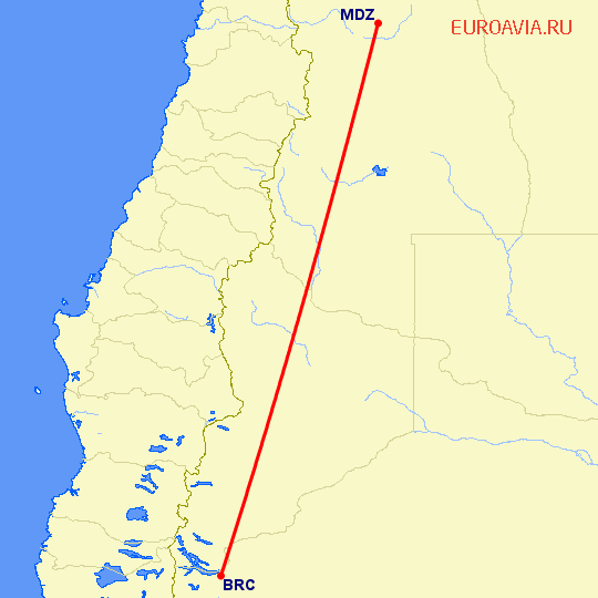перелет Сан Карлос де Барилоче — Мендоса на карте