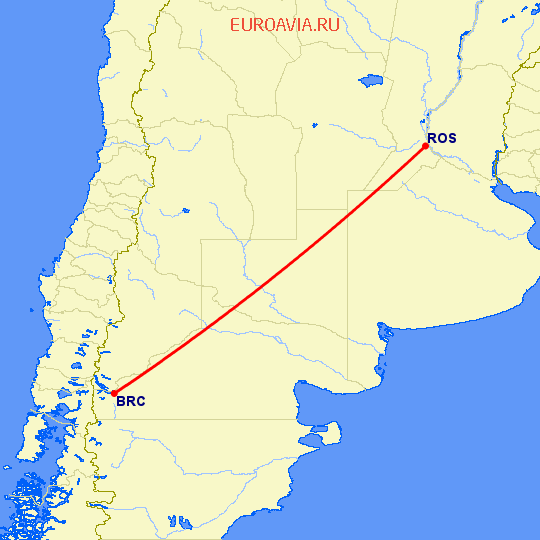 перелет Сан Карлос де Барилоче — Росарио на карте