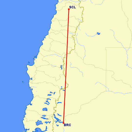 перелет Сан Карлос де Барилоче — Сантьяго на карте