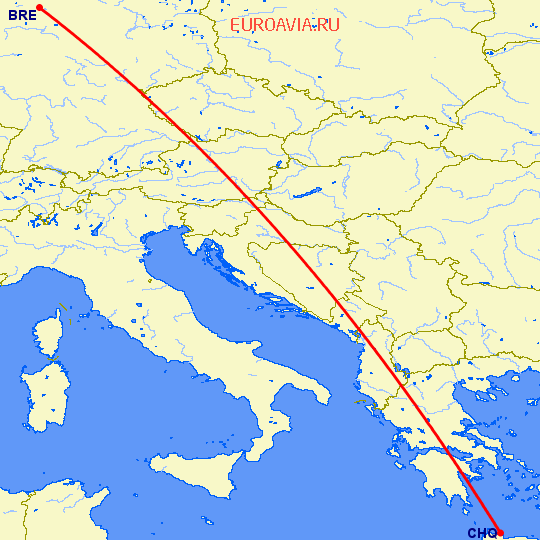 перелет Бремен — Chania на карте