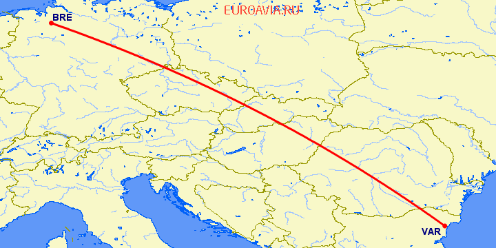 перелет Бремен — Варна на карте