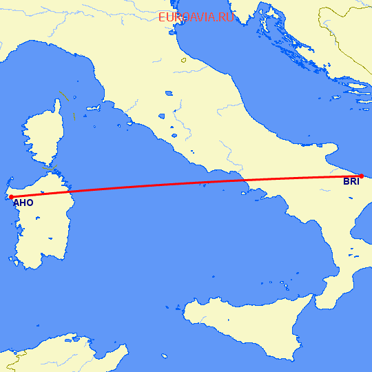 перелет Бари — Альгеро на карте