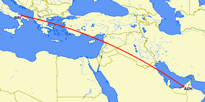 перелет Бари — Абу Даби на карте