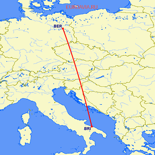 перелет Бари — Берлин на карте