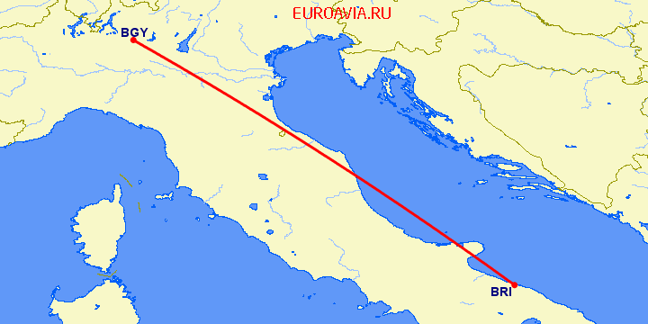 перелет Бари — Бергамо на карте