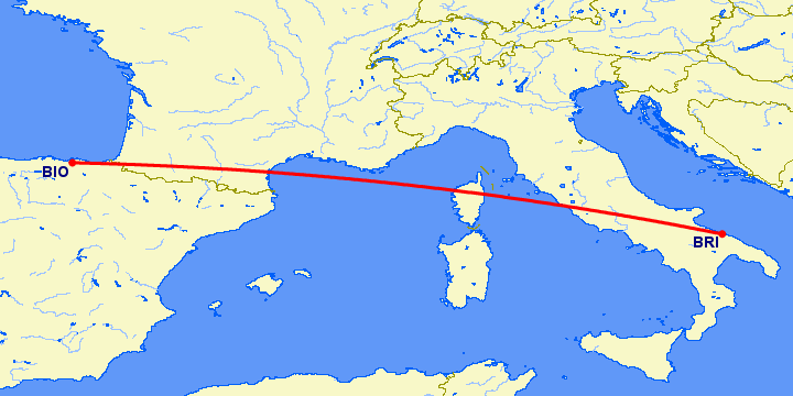 перелет Бари — Бильбао на карте