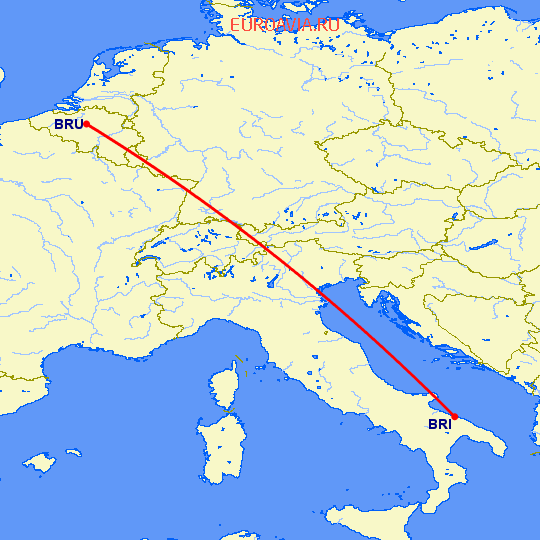 перелет Бари — Брюссель на карте
