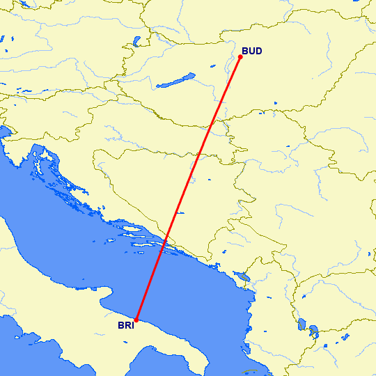 перелет Бари — Будапешт на карте