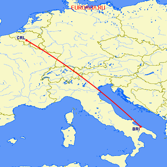перелет Бари — Шарлеруа на карте
