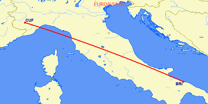 перелет Бари — Кунео на карте