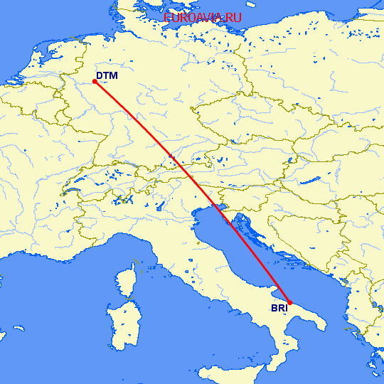 перелет Бари — Дортмунд на карте
