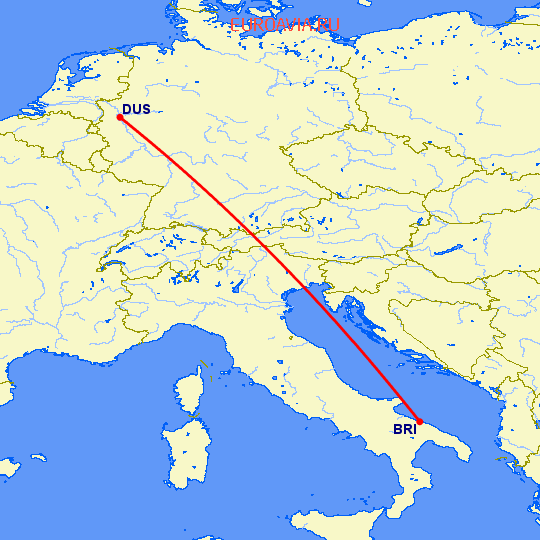 перелет Бари — Дюссельдорф на карте