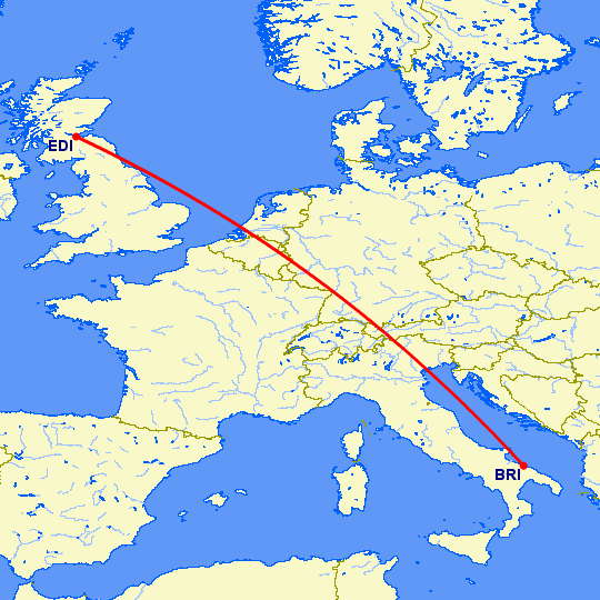 перелет Бари — Эдинбург на карте