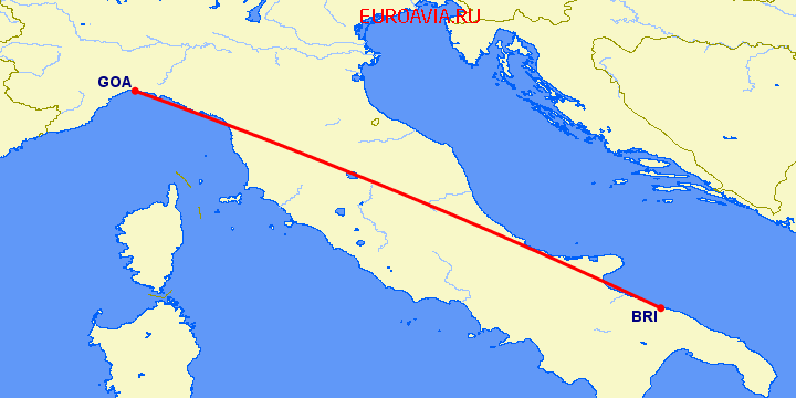 перелет Бари — Генуя на карте