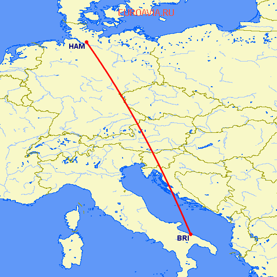 перелет Бари — Гамбург на карте