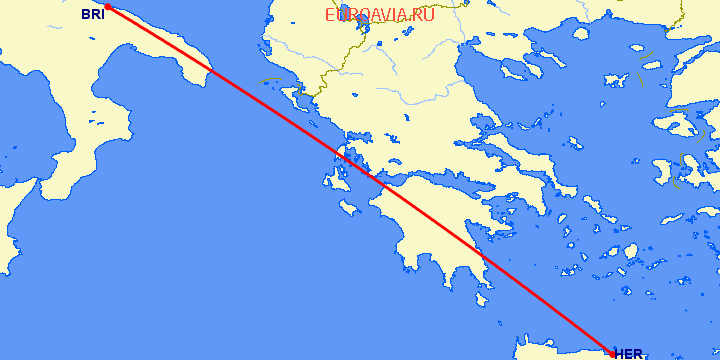 перелет Бари — Ираклион на карте