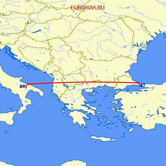 перелет Бари — Стамбул на карте