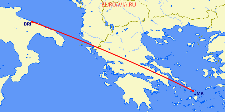 перелет Бари — Миконос на карте