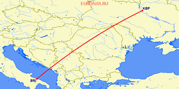 перелет Бари — Киев на карте