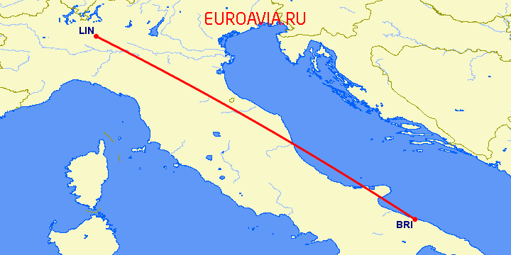 перелет Бари — Милан на карте