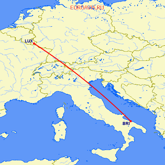 перелет Бари — Люксембург на карте