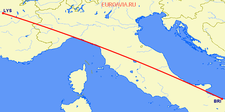 перелет Бари — Лион на карте