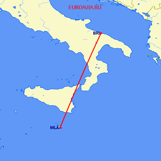 перелет Бари — Мальта на карте