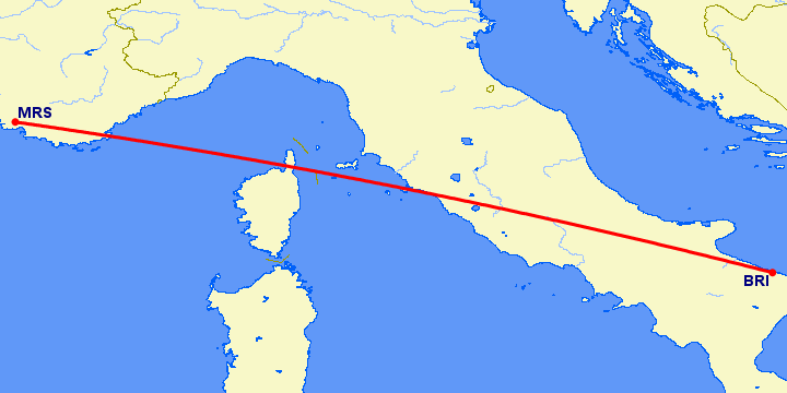 перелет Бари — Марсель на карте