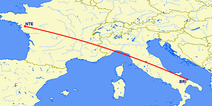 перелет Бари — Нант на карте
