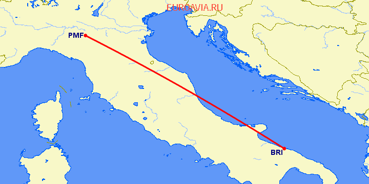 перелет Бари — Парма на карте