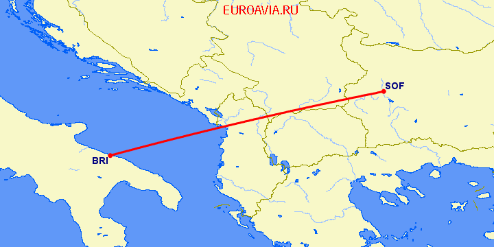 перелет Бари — София на карте