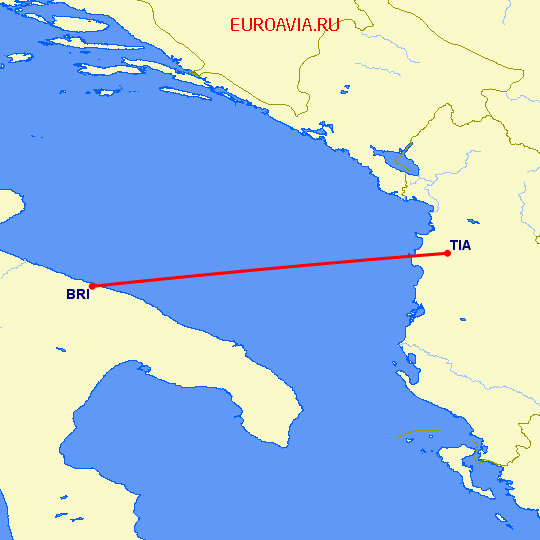 перелет Бари — Тирана на карте
