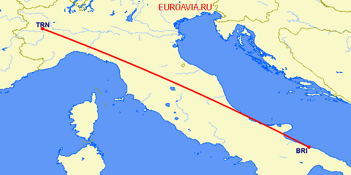 перелет Бари — Турин на карте