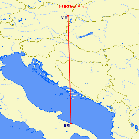 перелет Бари — Вена на карте