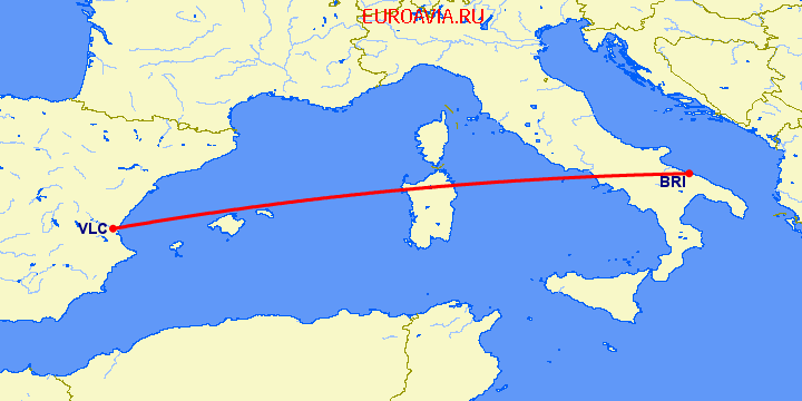 перелет Бари — Валенсия на карте