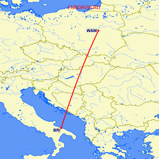 перелет Бари — Варшава на карте