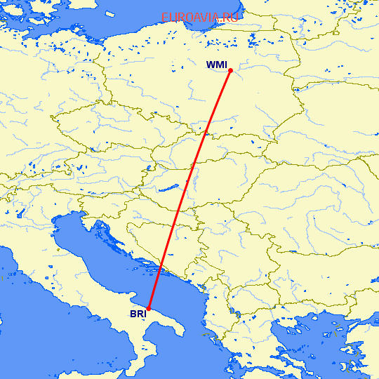 перелет Бари — Варшава на карте