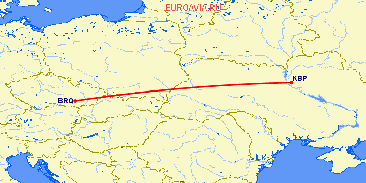 перелет Брно — Киев на карте