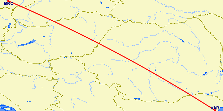 перелет Брно — Варна на карте