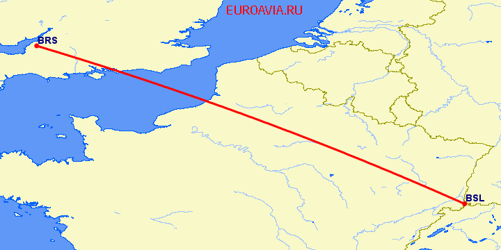 перелет Бристоль — Базель-Мюлуз на карте