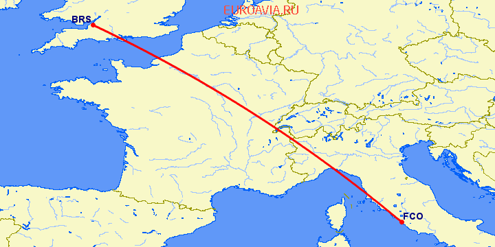перелет Бристоль — Рим на карте