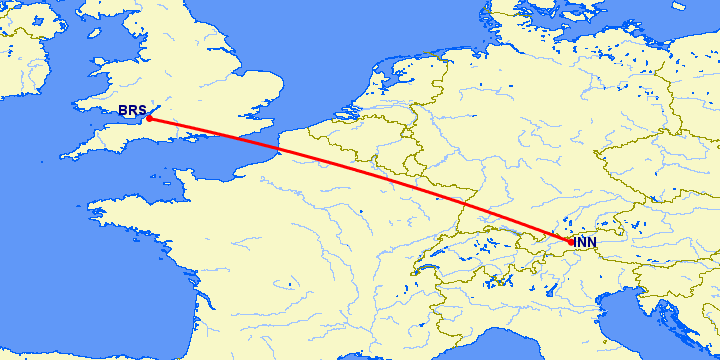 перелет Бристоль — Инсбрук на карте