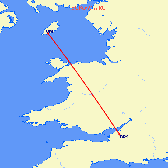 перелет Бристоль — Остров Мэн на карте
