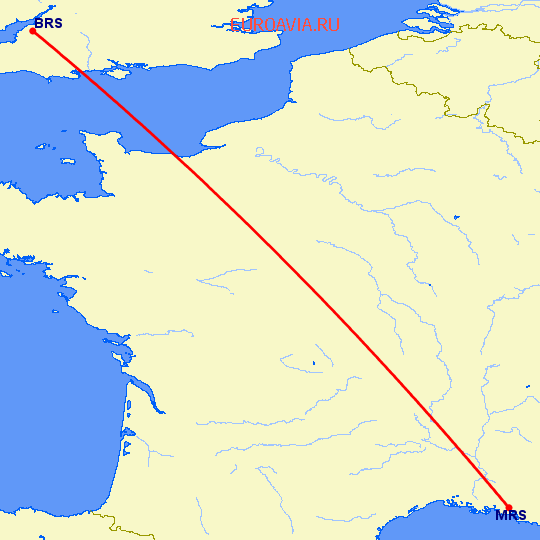 перелет Бристоль — Марсель на карте