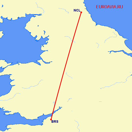 перелет Бристоль — Ньюкасл на карте