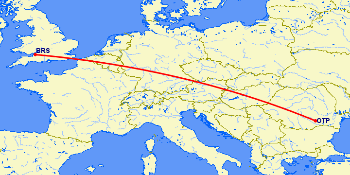 перелет Бристоль — Бухарест на карте