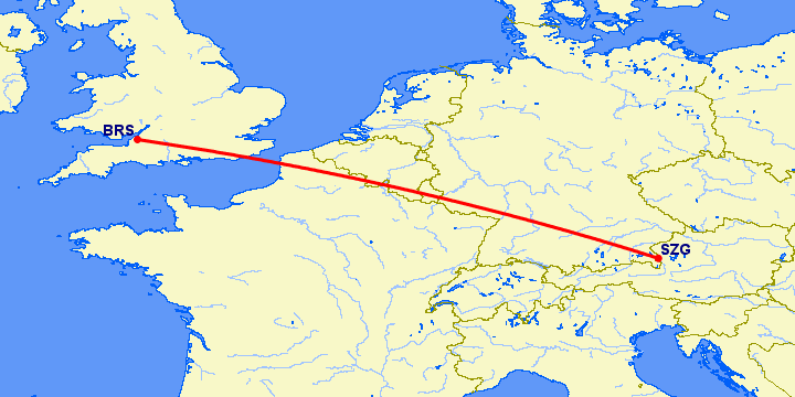 перелет Бристоль — Зальцбург на карте